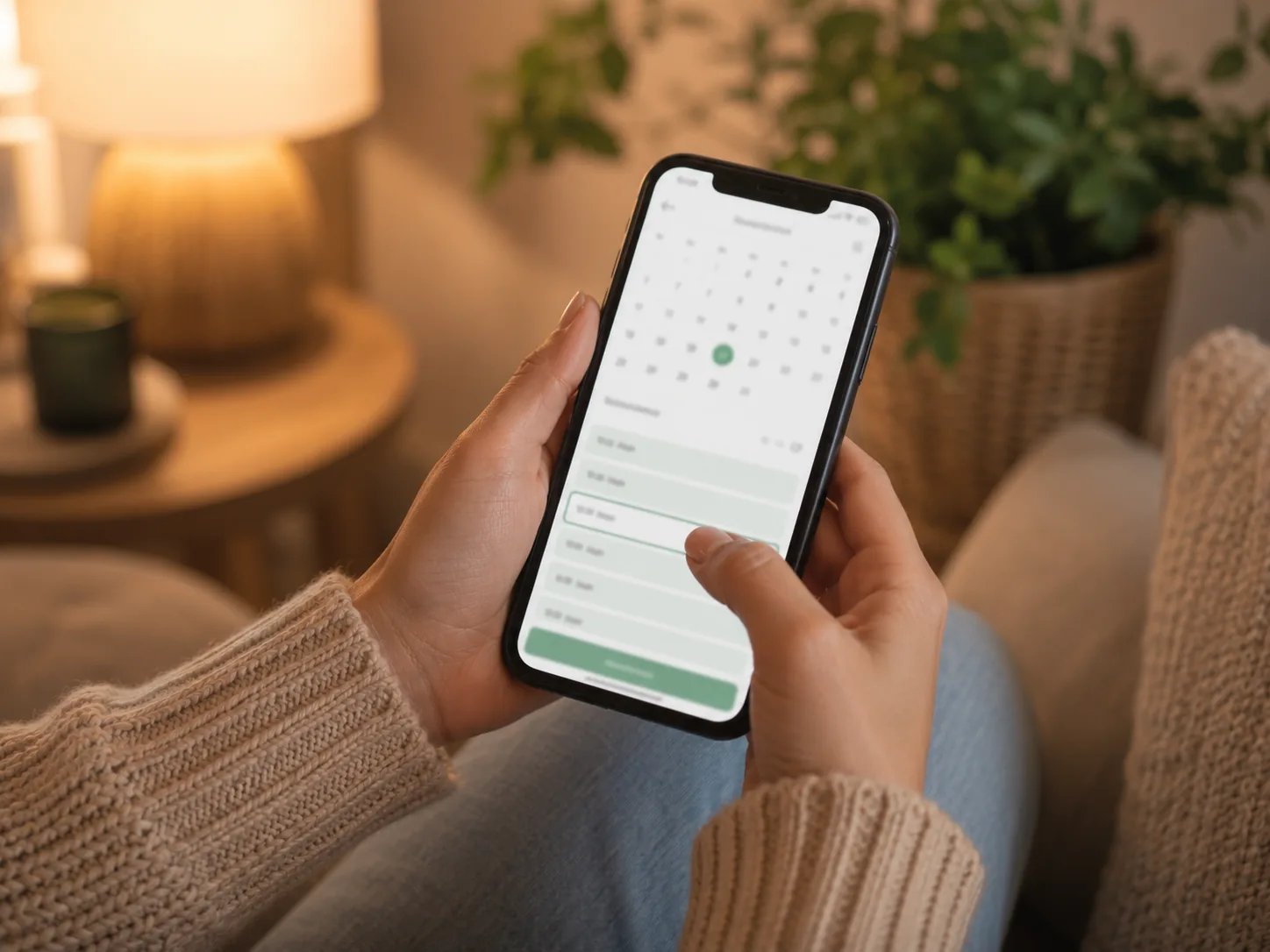 Hands holding a phone choosing an appointment time