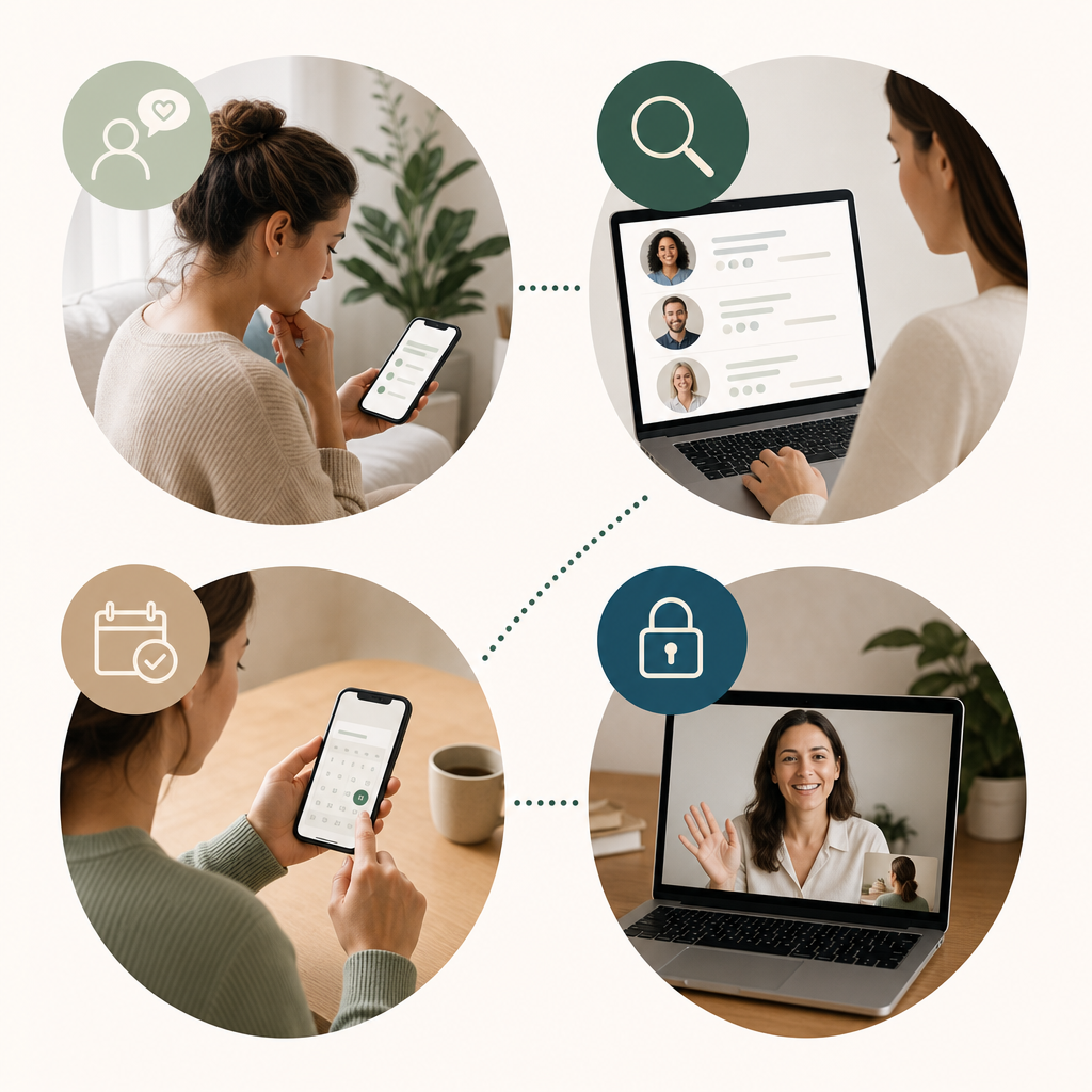 Four steps from therapy matching to a secure video session