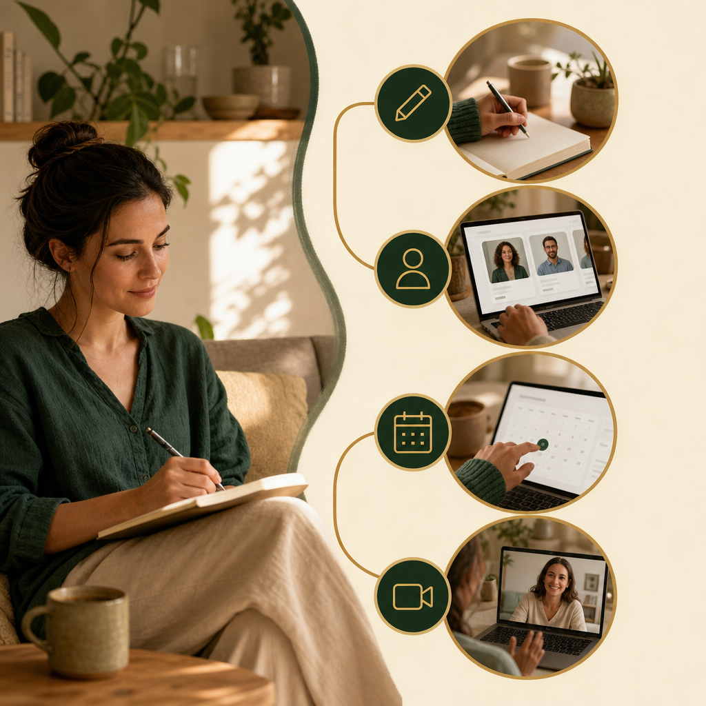 Four steps from sharing therapy needs to meeting online